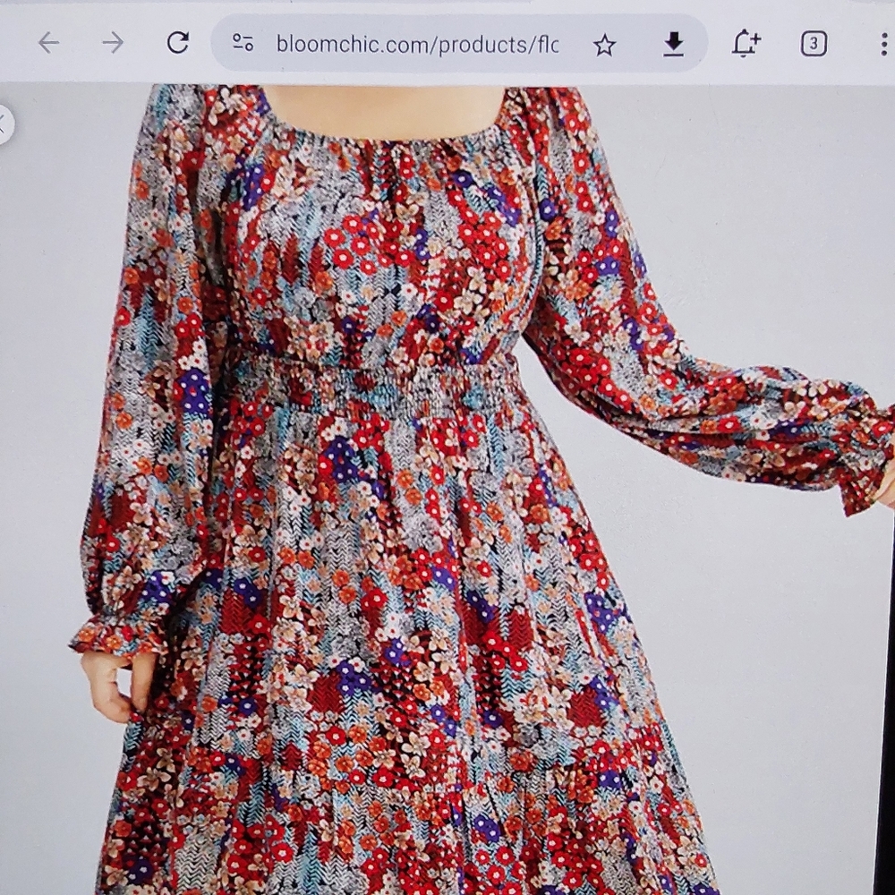 Bloomchic Floral Print Shirred SquareNeck Ruffled Dress